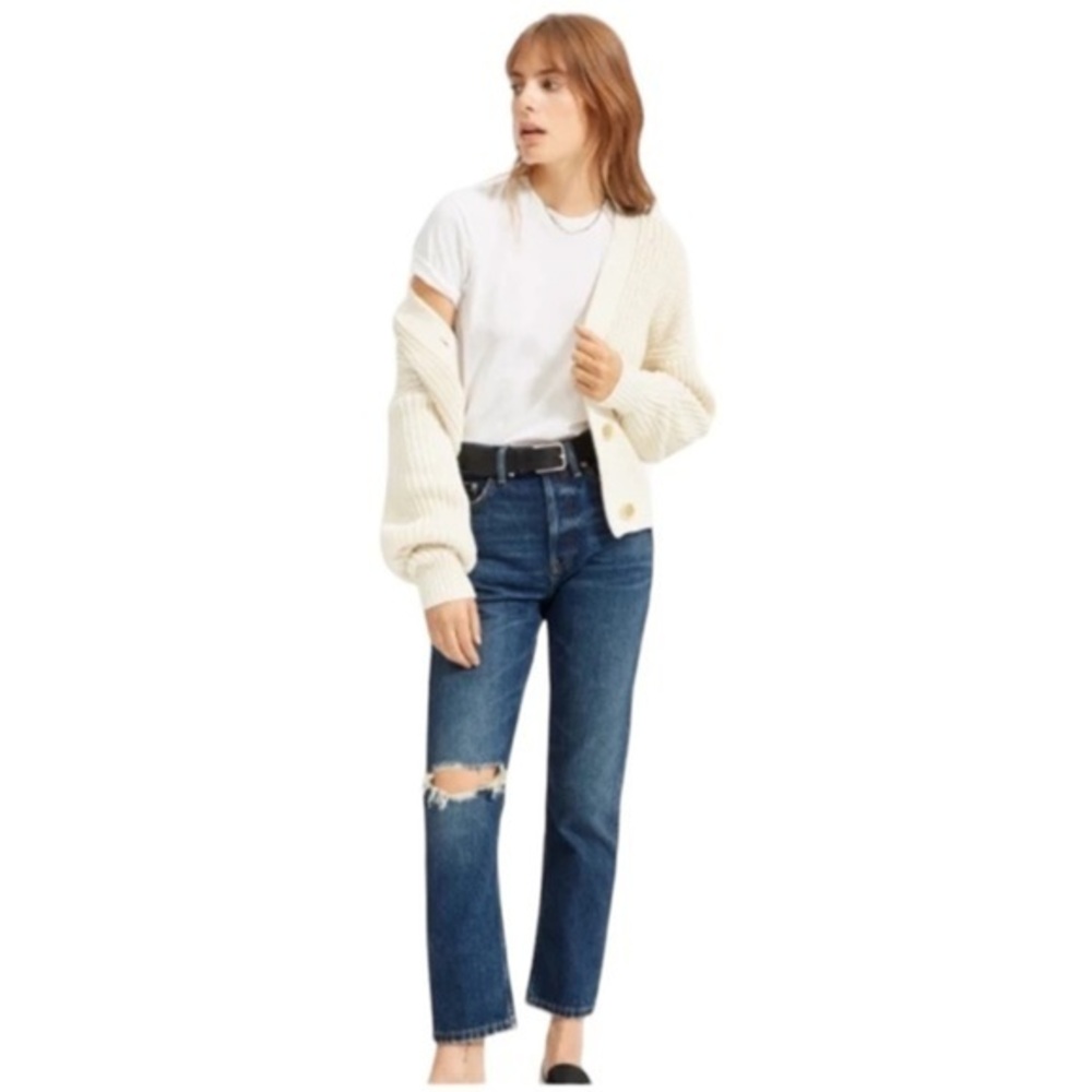 EVERLANE CHEEKY CROP DISTRESSED DENIM BLUE JEANS 24